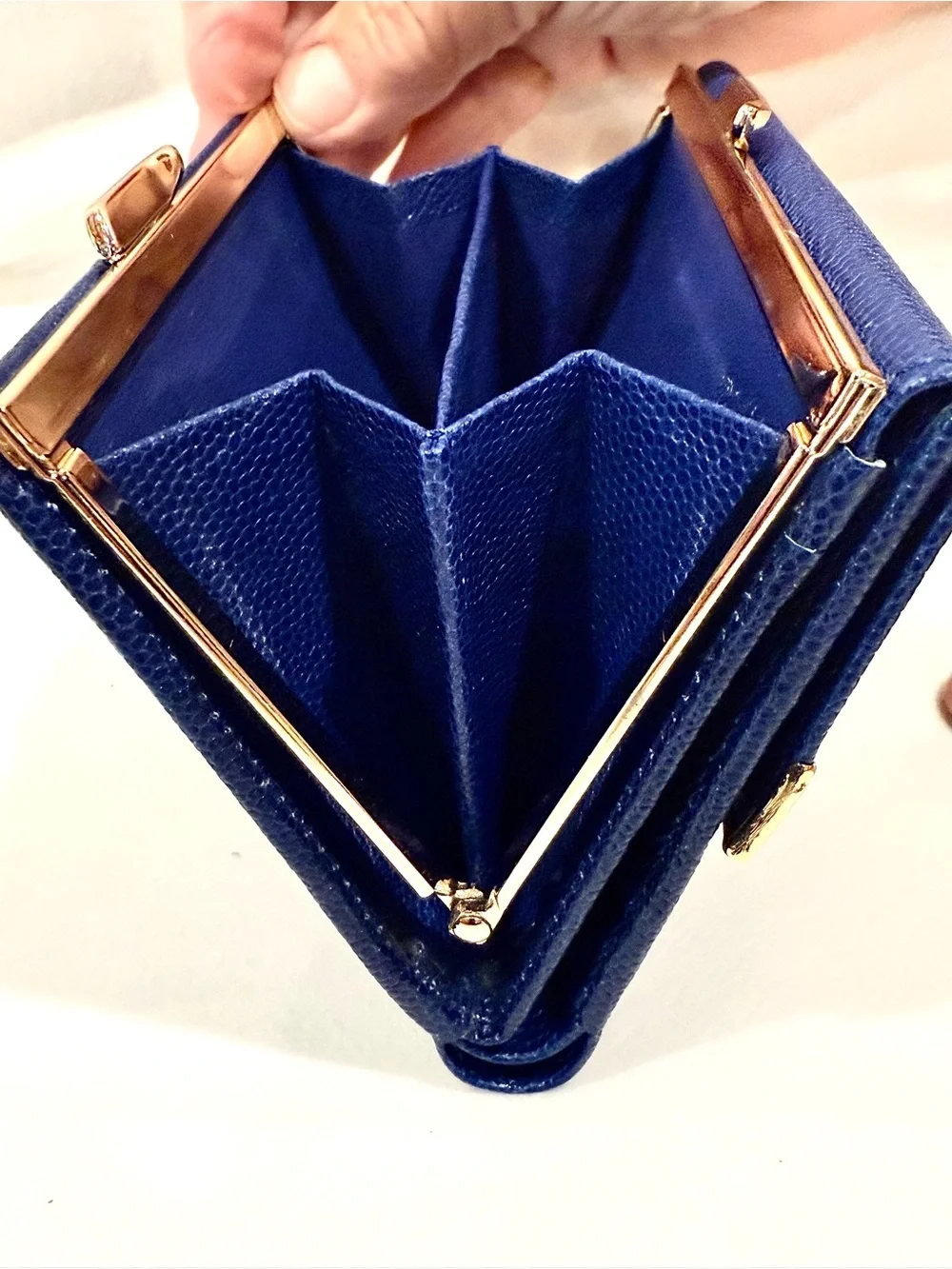 Vintage Givenchy Rare Royal Blue Textured Leather Compact Wallet w/ Kiss-Lock